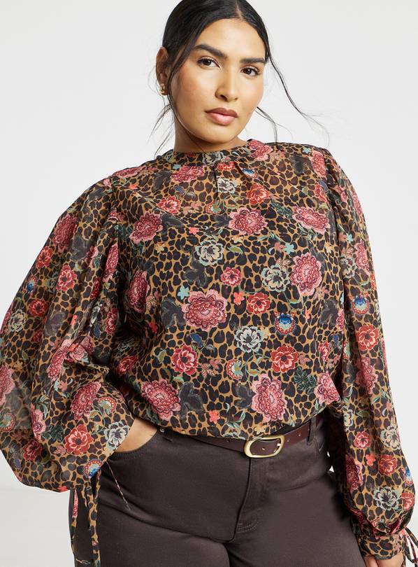 SIMPLY BE Leopard & Floral High Neck Blouse 20